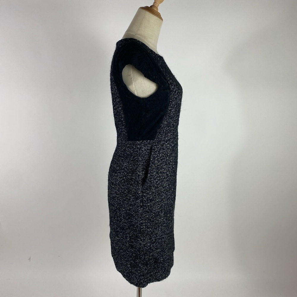 J. CREW Tweed & Lace Cap Sleeve Sheath Dress Black White Womens 2Petite - Picture 4 of 9
